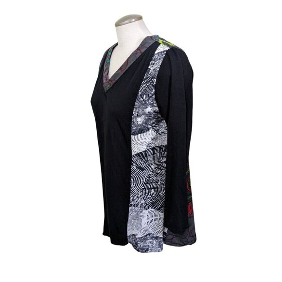 Leopards and Roses Tunic Top Womens Large Cotton Artsy Art To Wear Colorful Boho - Picture 4 of 7